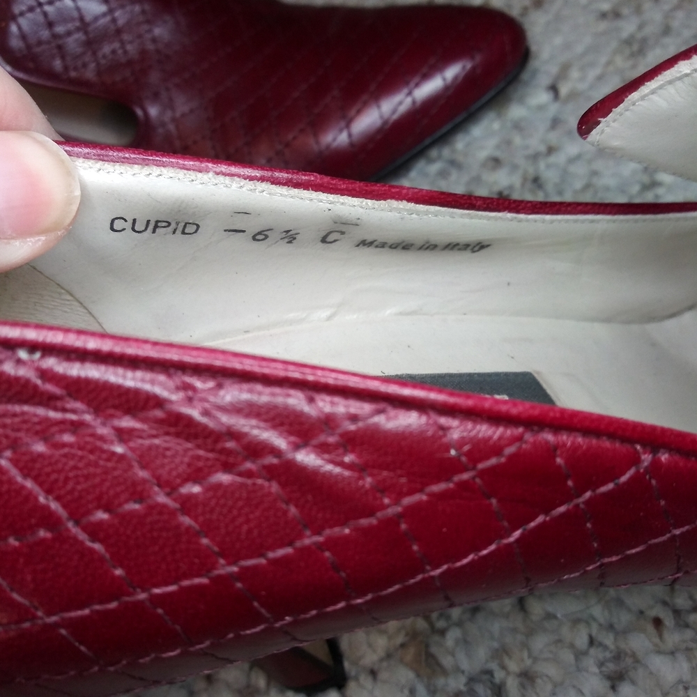 Bally Vintage "Cupid" Ruby Red Quilted Leather Edwardian Style Pumps - Picture 12 of 15